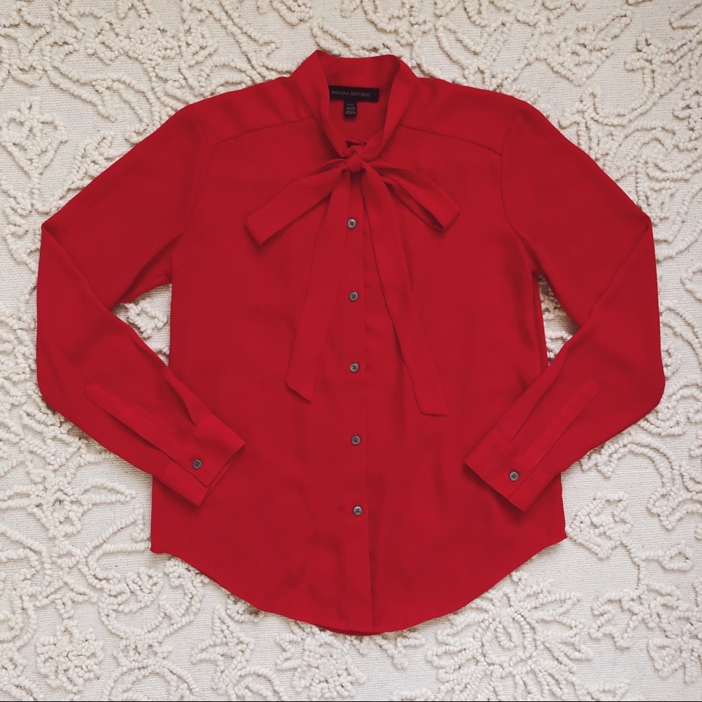 Banana Republic Red Tie Neck Blouse